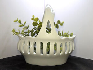 J Godinger Antique Reflections, White Porcelain Reticulated Handled Basket